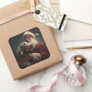 Weimaraner With Santa Claus Festive Christmas Square Sticker