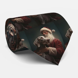 Weimaraner With Santa Claus Festive Christmas Tie