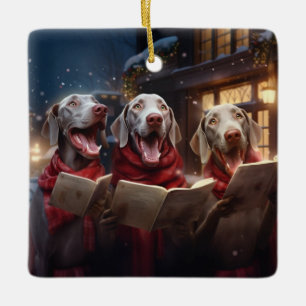 Weimaraners Christmas Caroling Festive Holiday Ceramic Ornament