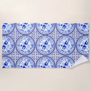 Weimaraners, Rabbits and Birds Otomi Blue & White Beach Towel