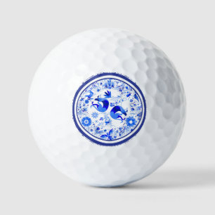 Weimaraners, Rabbits and Birds Otomi Blue & White  Golf Balls
