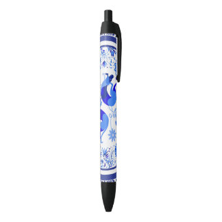 Weimaraners, Rabbits and Birds Otomi Blue & White Ink Pen