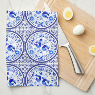 Weimaraners, Rabbits and Birds Otomi Blue & White Kitchen Towel