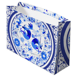 Weimaraners, Rabbits and Birds Otomi Blue & White Large Gift Bag