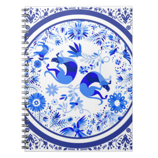 Weimaraners, Rabbits and Birds Otomi Blue & White Notebook