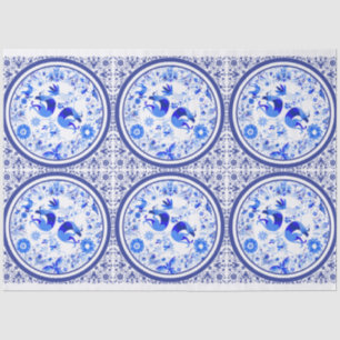 Weimaraners, Rabbits and Birds Otomi Blue & White  Tissue Paper