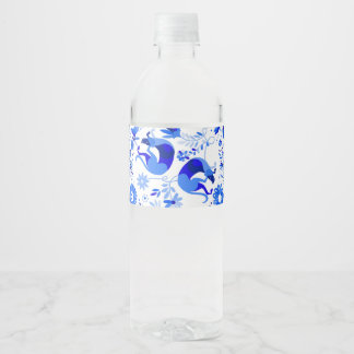 Weimaraners, Rabbits and Birds Otomi Blue & White Water Bottle Label