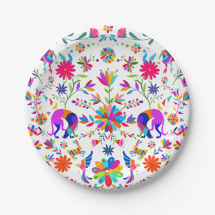 Weimaraners,Rabbits, Bugs & Birds Otomi pattern Paper Plate