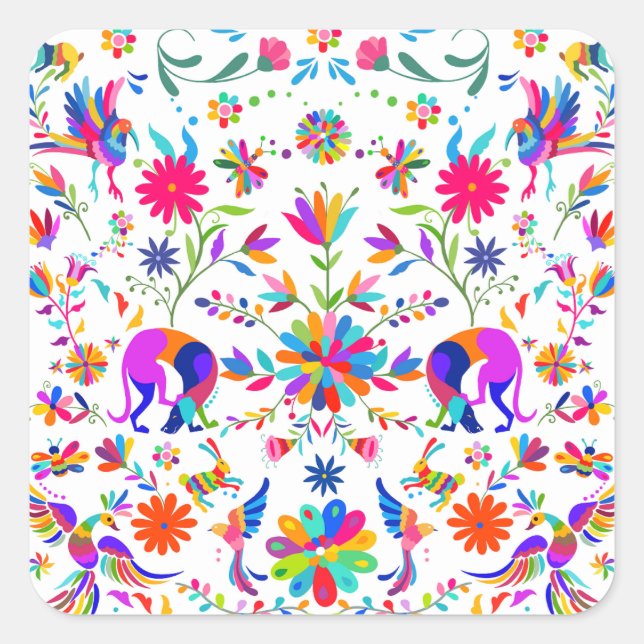 Weimaraners,Rabbits, Bugs & Birds Otomi pattern Square Sticker (Front)