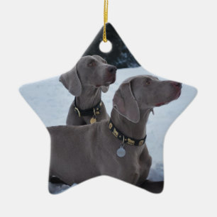 Weimeraner in the Snow Ceramic Ornament
