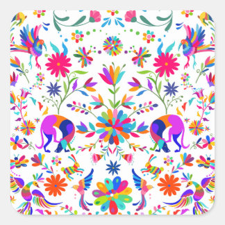 Weims, Rabbits, & Birds Otomi styled pattern Square Sticker