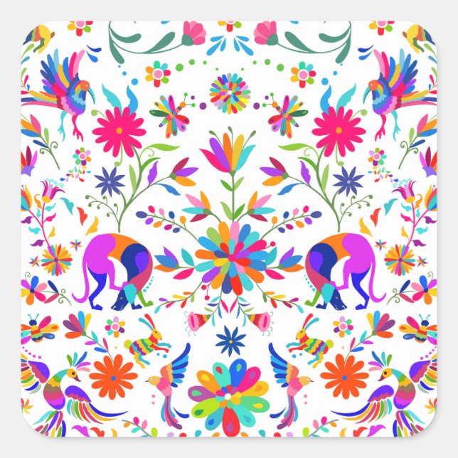 Weims, Rabbits, & Birds Otomi styled pattern  Square Sticker (Front)