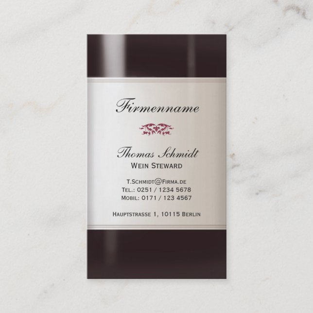 Wein Steward Visitenkarte Business Card (Front)