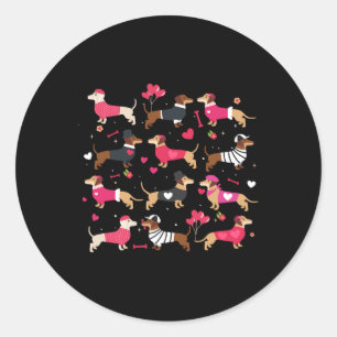 Weiner Dachshund In Dog Dress Hearts Happy Valenti Classic Round Sticker