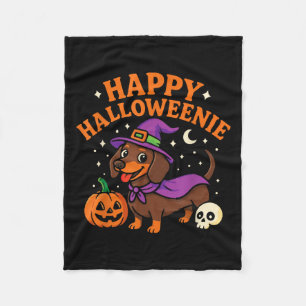 Weiner Dog Witch Happy Halloweenie Cute Halloween  Fleece Blanket