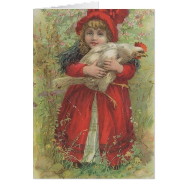 Weinlese-Kind und Huhn, Alles Gute zum Geburts (Devant)
