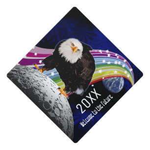 Weird American Eagle Space Collage Rainbow & Moon Graduation Cap Topper
