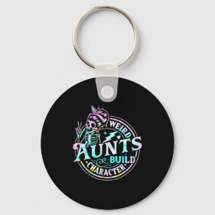 Weird aunts build character tie dye skull woman keychain