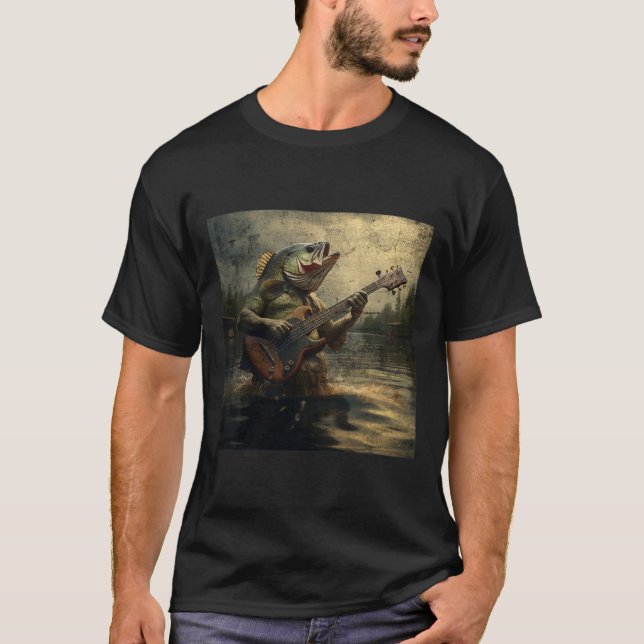 Weird B Fish Playing B Guitar Funny Cursed Meme  T-Shirt (Front)