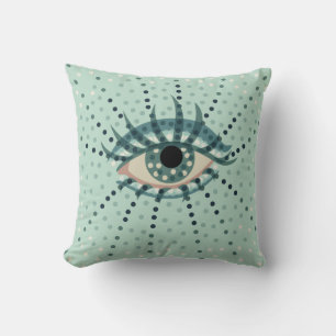 Weird Blue Eye With Dots Abstract Psychedelic Art Throw Pillow
