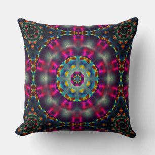 Weird burnt pink kaleidoscope, rustic painting throw pillow