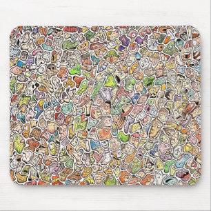 Weird Cartoon Faces Color Drawing Computer Mouse Pad