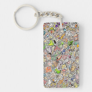 Weird Cartoon Faces Color Pencil Keychain