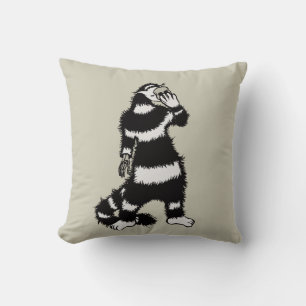 Weird Cat Skull Mask Whimsical Gothic Throw Pillow