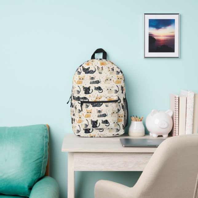 Weird Cats Pattern Printed Backpack (Insitu)