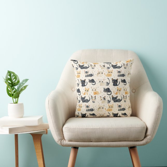 Weird Cats Pattern Throw Pillow (Chair)