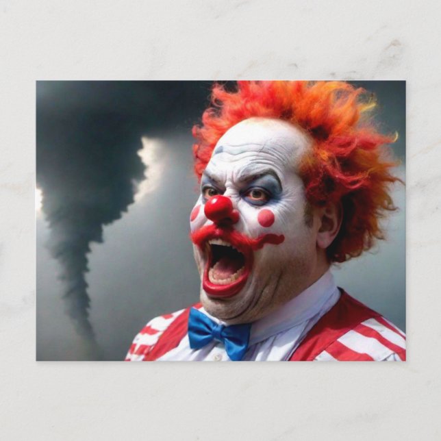 Weird Clown and Tornado Postcard (Front)