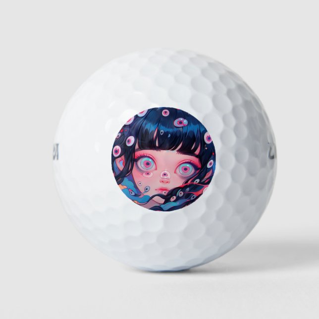 Weird Creepy Cute Anime Girl Golf Balls (Front)