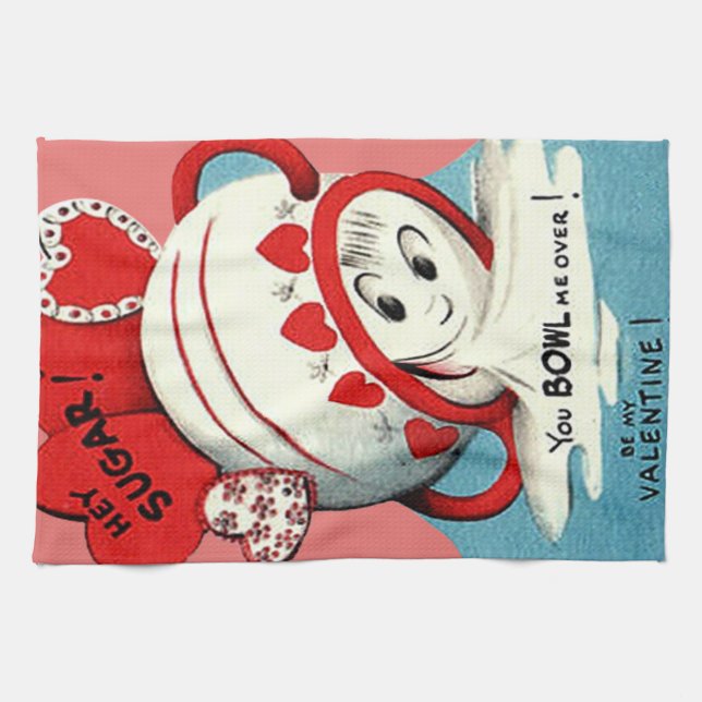 Weird Cute Funny Sugar Bowl Heart Valentine Kitchen Towel (Horizontal)