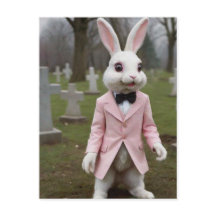 Weird Easter Bunny in Cemetery Postcard
