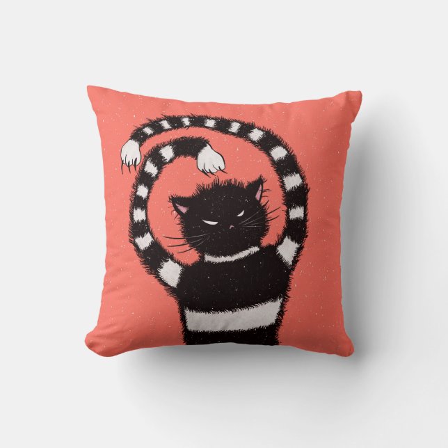 Weird Evil Cat Throw Pillow (Front)