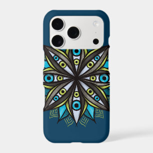 Weird Eyes Mandala Art - Trippy Flower Blue Green