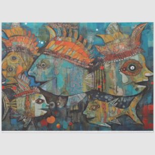 Weird Fish Ocean Mixed Media Collage Decoupage Tissue Paper