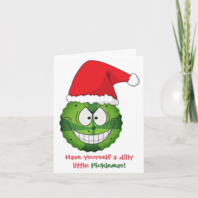 Weird Funny Bizarre Pickle Christmas Xmas Holiday Card (Front)