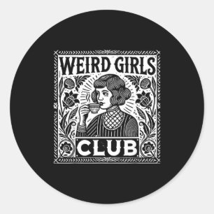 Weird Girls Club Vintage Linocut Retro Introvert A Classic Round Sticker