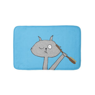 Weird Grey Cat Bath Mat