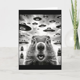Weird Groundhogs Selfie With Alien Ufo Funny Groun Card