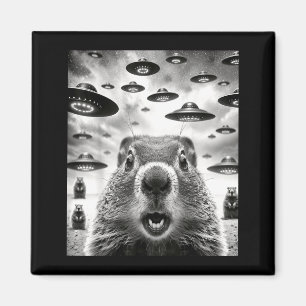 Weird Groundhogs Selfie With Alien Ufo Funny Groun Magnet