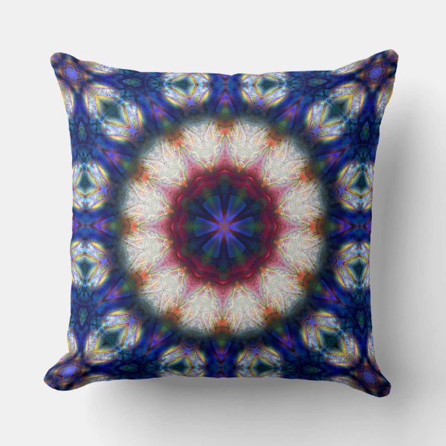 Weird kaleidoscope with strong blue & red gradient throw pillow (Front)