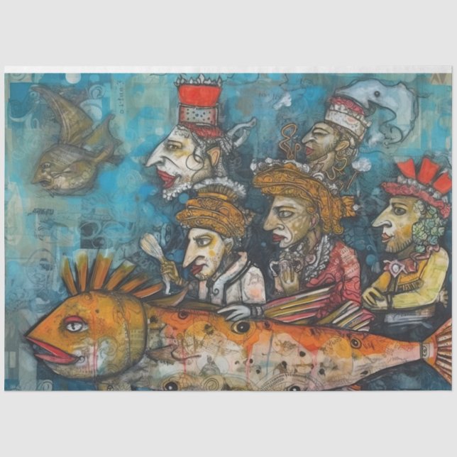 Weird Kings Men Under The Sea Collage Decoupage Tissue Paper (Front)