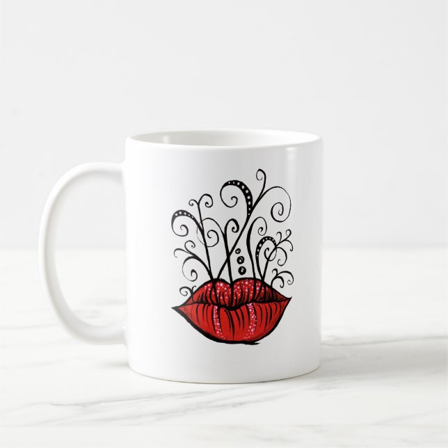 Weird Lips Ink Drawing Tattoo Style Coffee Mug (Left)