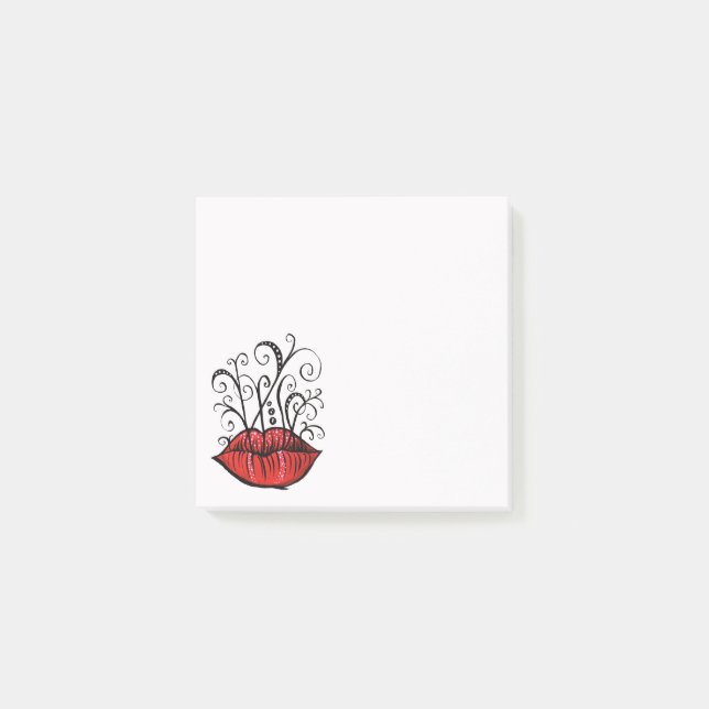 Weird Lips Ink Drawing Tattoo Style Post-it Notes (Front)