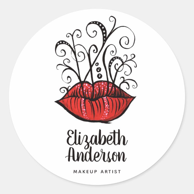 Weird Lips Ink Tattoo Style Gothic Makeup Artist Classic Round Sticker (Front)