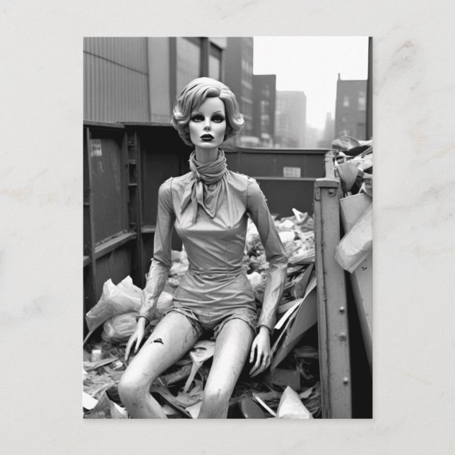Weird Mannequin in Dumpster Postcard (Front)