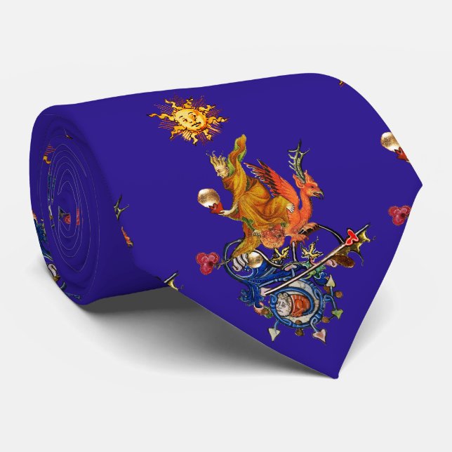 WEIRD MEDIEVAL BESTIARY,ALCHEMIST,RED DRAGON,Blue Tie (Rolled)