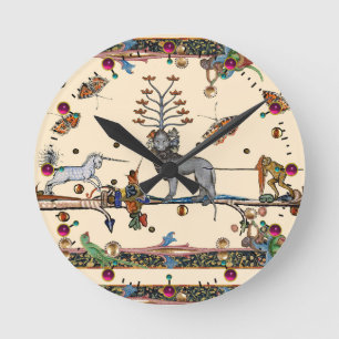WEIRD MEDIEVAL BESTIARY,APOCALIYPTIC BEAST,UNICORN ROUND CLOCK